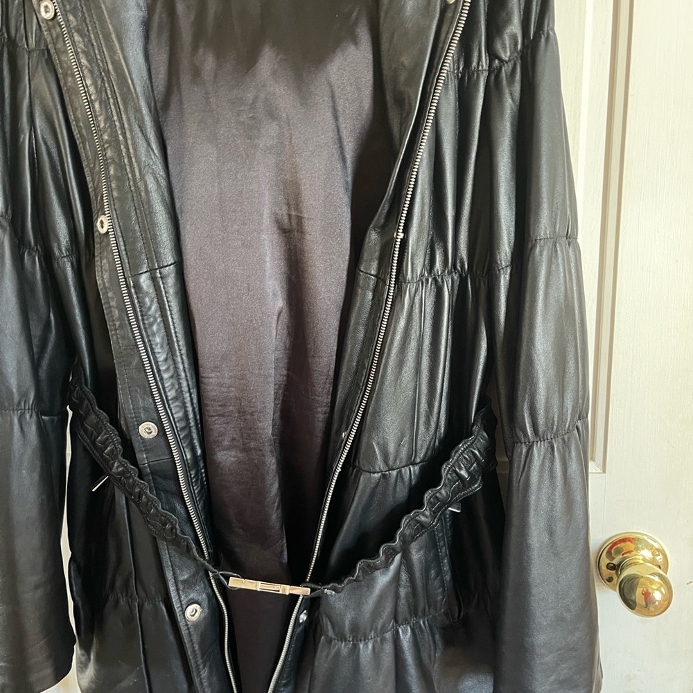 HUGE SALE!🍀🔥Neiman Marcus Black ALL LEATHER FUR HOODED JACKET XL - Picture 5 of 7